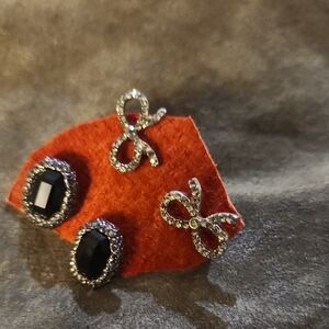 Elegant Black and Silver Bow Earrings